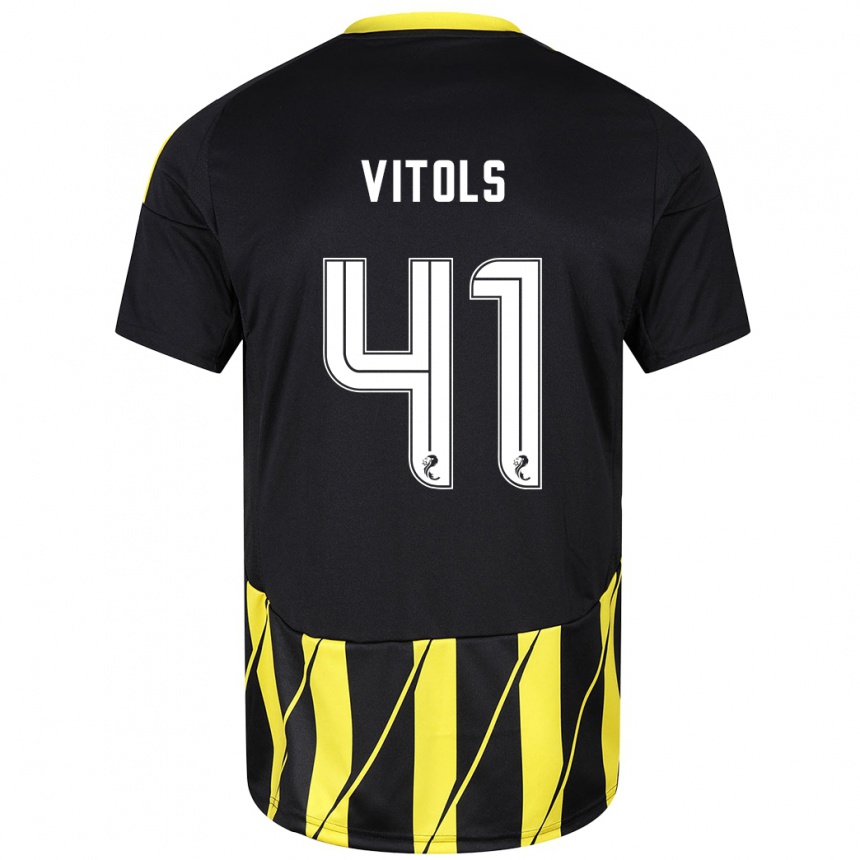 Damen Fußball Rodrigo Vitols #41 Schwarz Gelb Auswärtstrikot Trikot 2024/25 T-Shirt Luxemburg