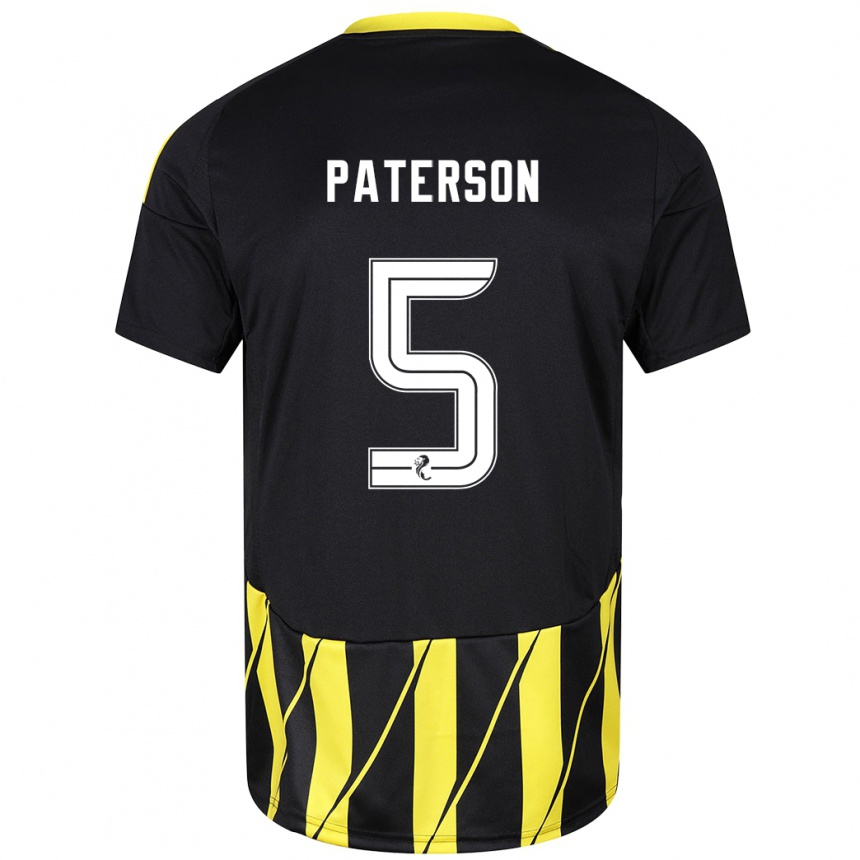 Damen Fußball Donna Paterson #5 Schwarz Gelb Auswärtstrikot Trikot 2024/25 T-Shirt Luxemburg