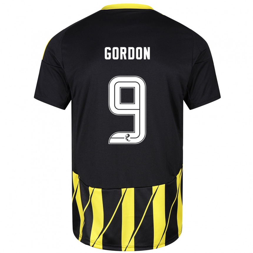 Damen Fußball Lauren Gordon #9 Schwarz Gelb Auswärtstrikot Trikot 2024/25 T-Shirt Luxemburg