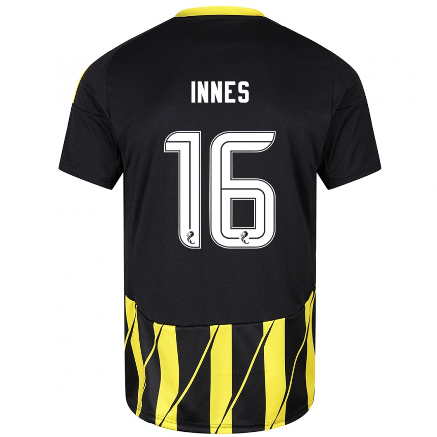 Damen Fußball Hannah Innes #16 Schwarz Gelb Auswärtstrikot Trikot 2024/25 T-Shirt Luxemburg