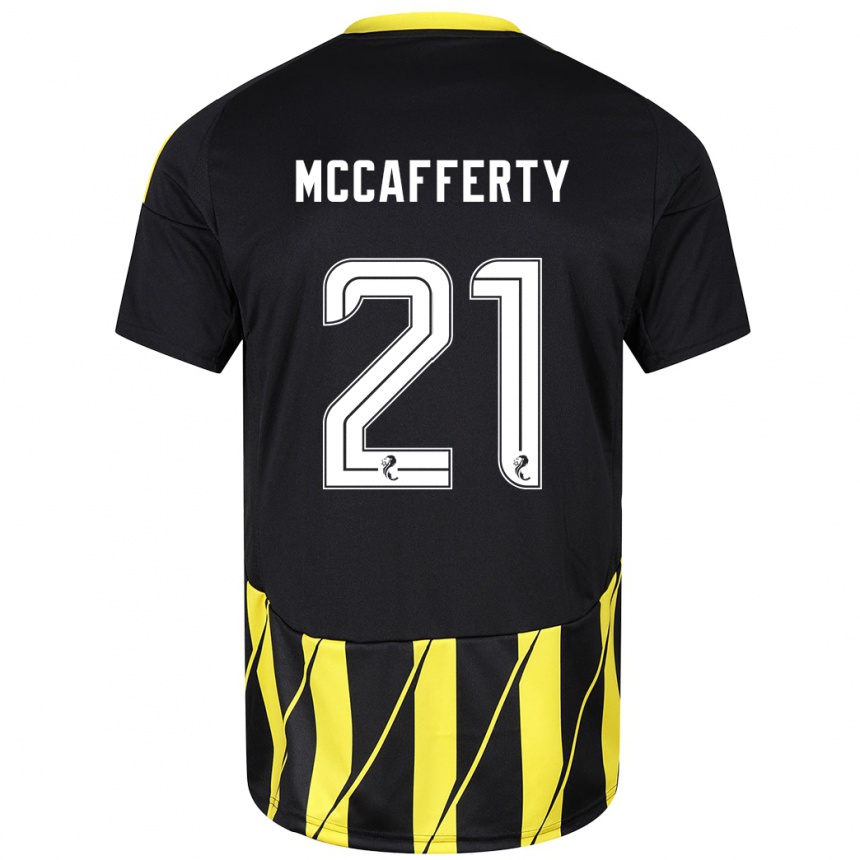 Damen Fußball Eirinn Mccafferty #21 Schwarz Gelb Auswärtstrikot Trikot 2024/25 T-Shirt Luxemburg