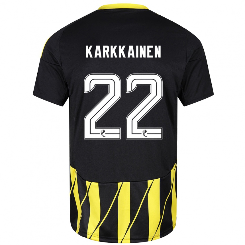 Damen Fußball Elena Kärkkäinen #22 Schwarz Gelb Auswärtstrikot Trikot 2024/25 T-Shirt Luxemburg