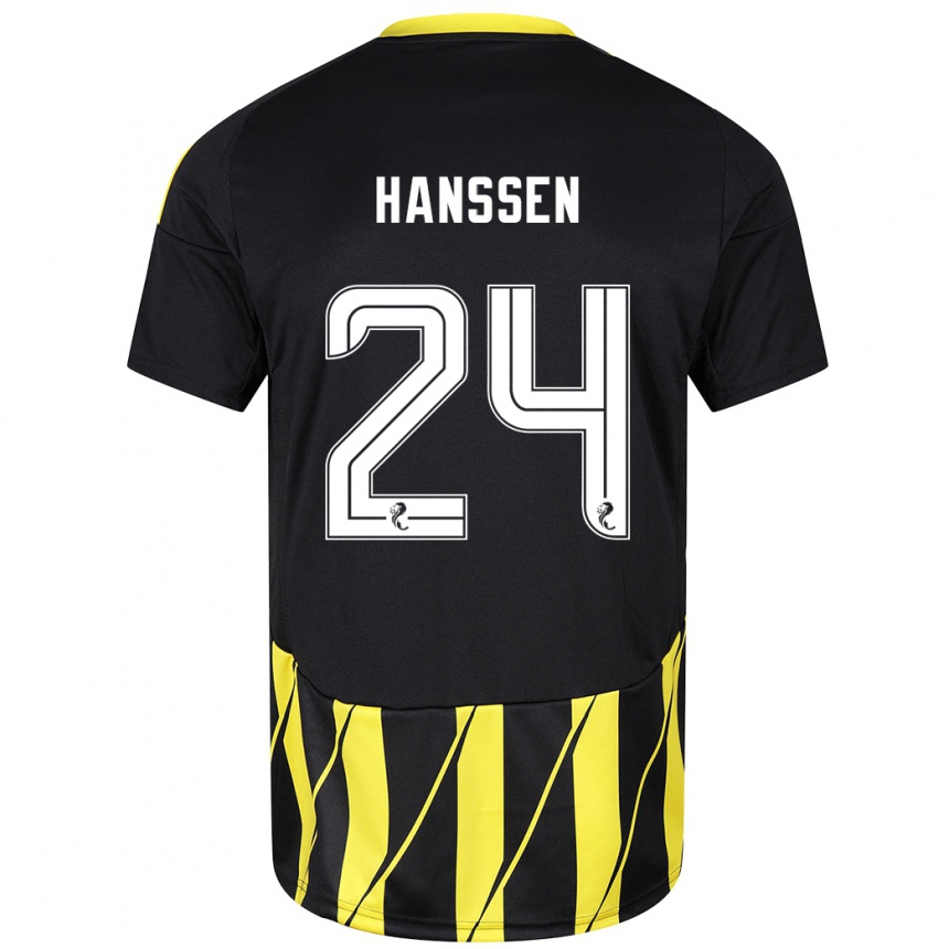 Damen Fußball Nadine Hanssen #24 Schwarz Gelb Auswärtstrikot Trikot 2024/25 T-Shirt Luxemburg