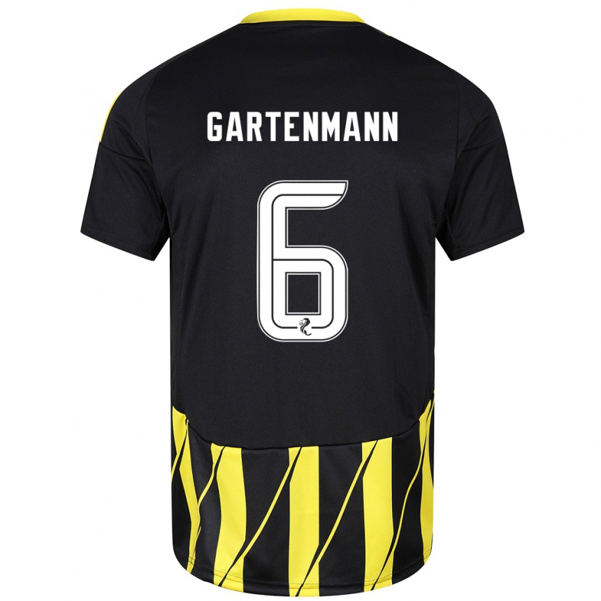 Damen Fußball Stefan Gartenmann #6 Schwarz Gelb Auswärtstrikot Trikot 2024/25 T-Shirt Luxemburg