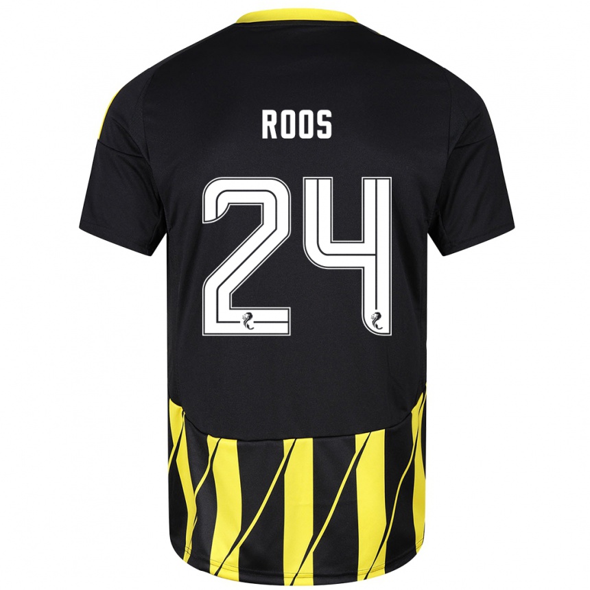 Damen Fußball Kelle Roos #24 Schwarz Gelb Auswärtstrikot Trikot 2024/25 T-Shirt Luxemburg