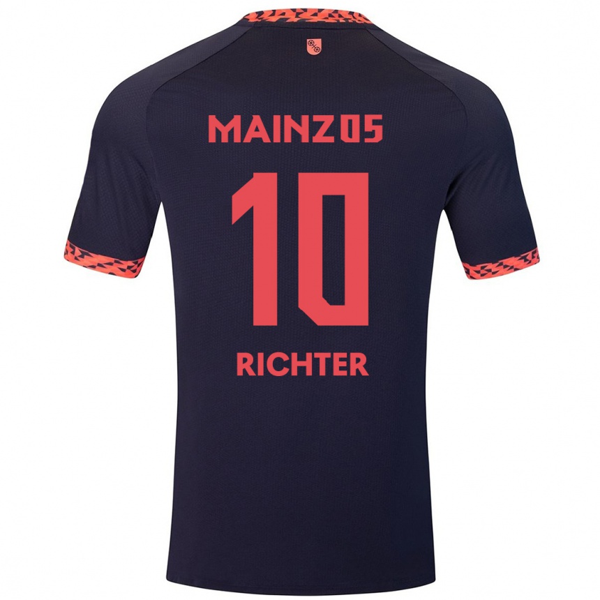 Damen Fußball Marco Richter #10 Blau Korallenrot Auswärtstrikot Trikot 2024/25 T-Shirt Luxemburg