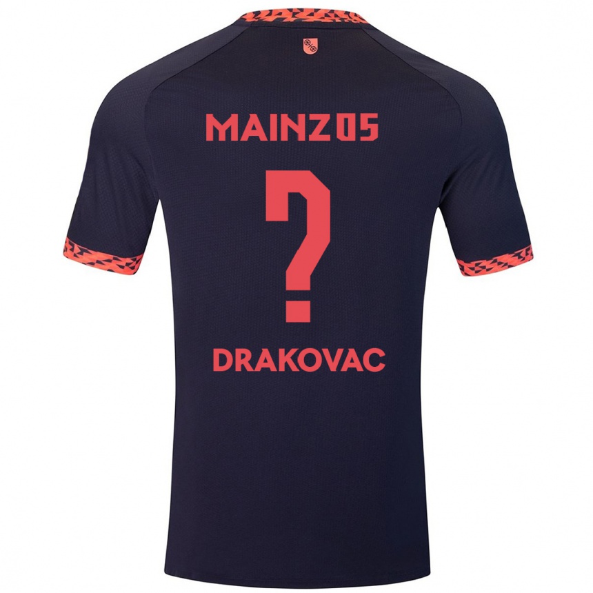 Damen Fußball Benjamin Drakovac #0 Blau Korallenrot Auswärtstrikot Trikot 2024/25 T-Shirt Luxemburg