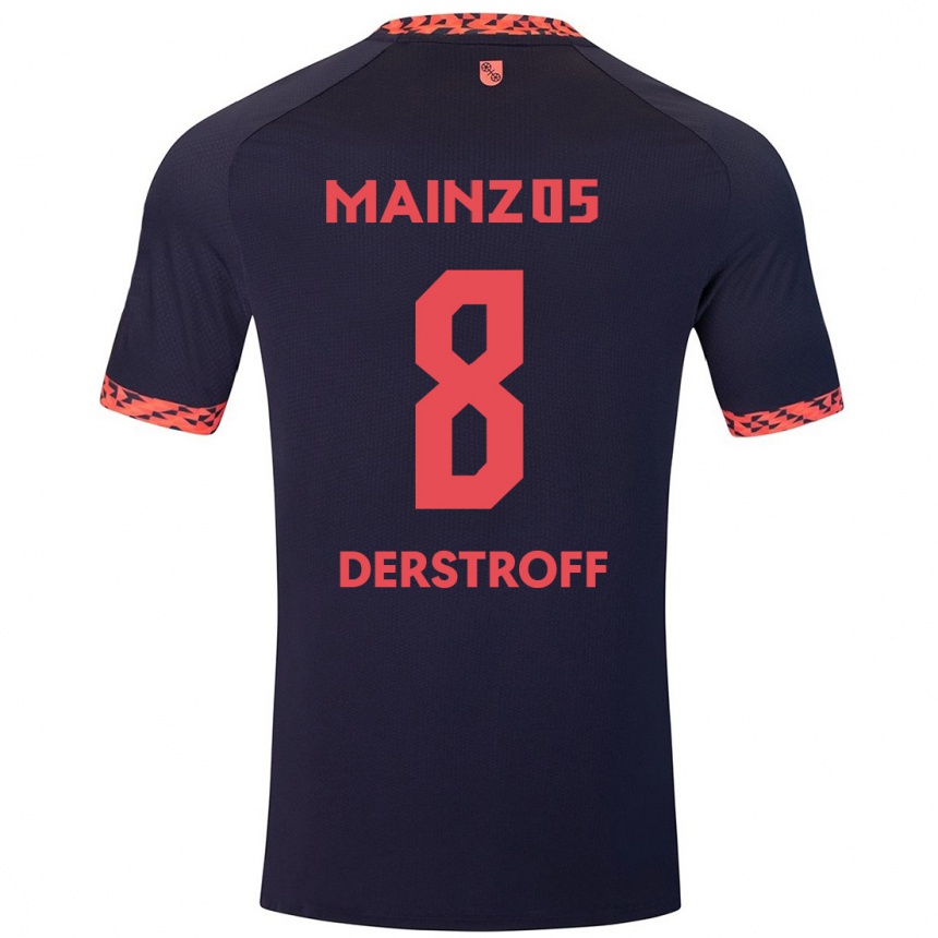 Damen Fußball Julian-Maurice Derstroff #8 Blau Korallenrot Auswärtstrikot Trikot 2024/25 T-Shirt Luxemburg