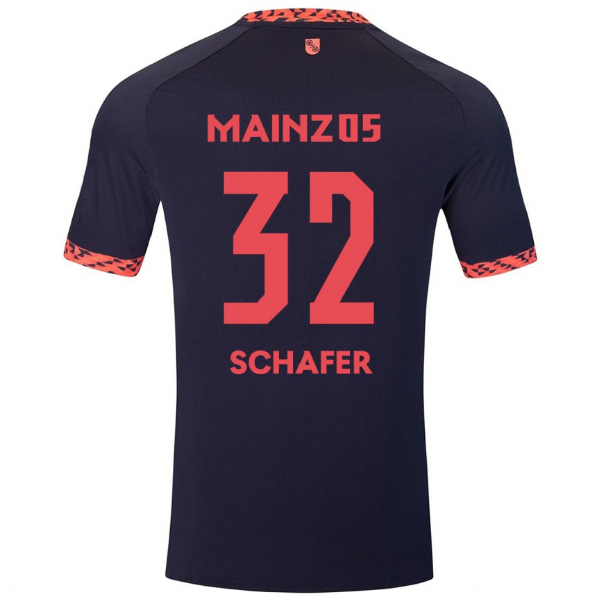 Damen Fußball Ann-Christin Schäfer #32 Blau Korallenrot Auswärtstrikot Trikot 2024/25 T-Shirt Luxemburg