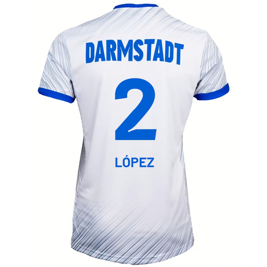 Damen Fußball Sergio López #2 Weiß Blau Auswärtstrikot Trikot 2024/25 T-Shirt Luxemburg