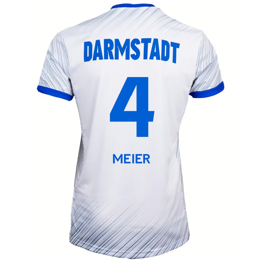 Damen Fußball Mark Meier #4 Weiß Blau Auswärtstrikot Trikot 2024/25 T-Shirt Luxemburg