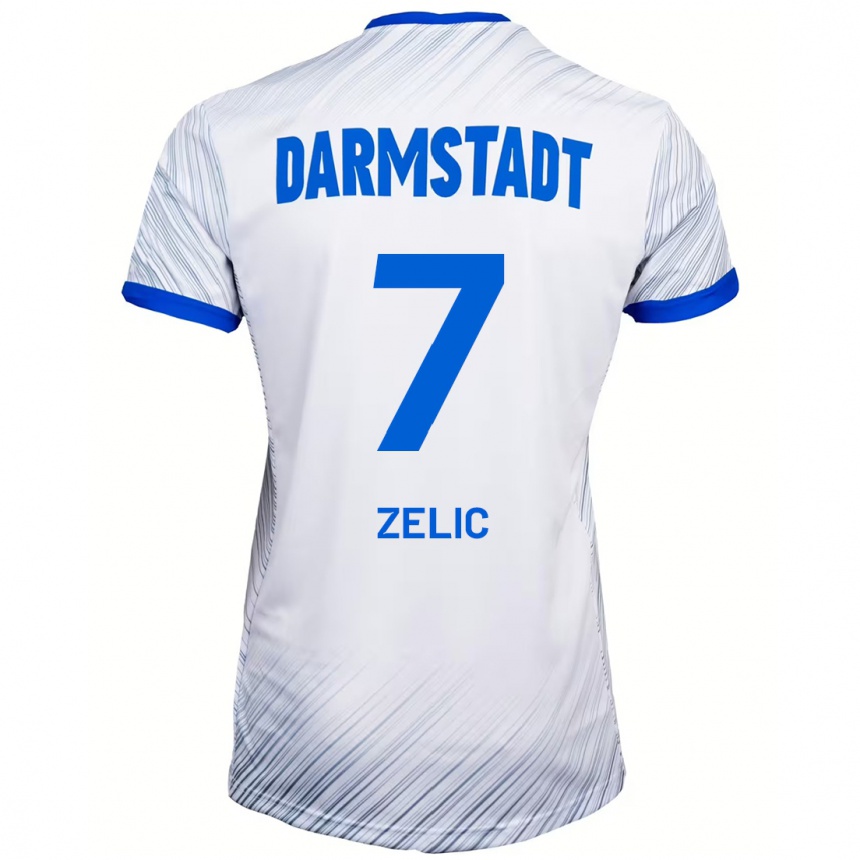 Damen Fußball Mateo Zelic #7 Weiß Blau Auswärtstrikot Trikot 2024/25 T-Shirt Luxemburg