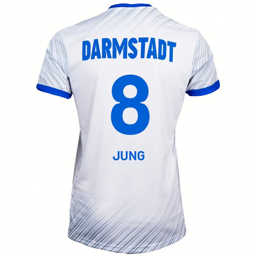 Damen Fußball Lennon Jung #8 Weiß Blau Auswärtstrikot Trikot 2024/25 T-Shirt Luxemburg