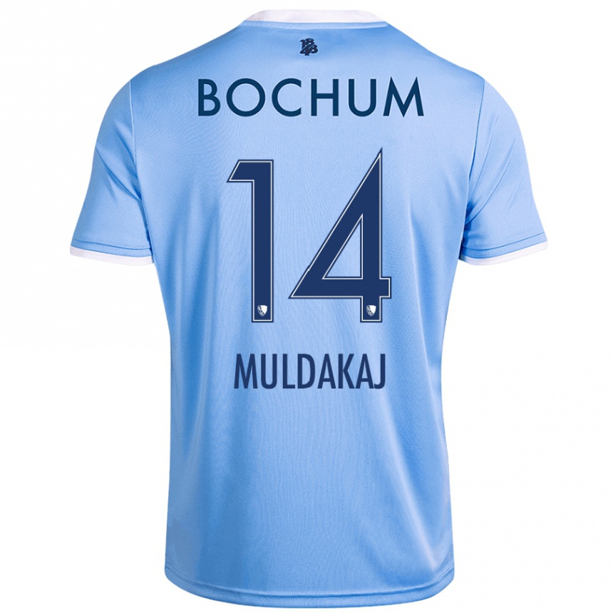 Damen Fußball Ardit Muldakaj #14 Himmelblau Auswärtstrikot Trikot 2024/25 T-Shirt Luxemburg