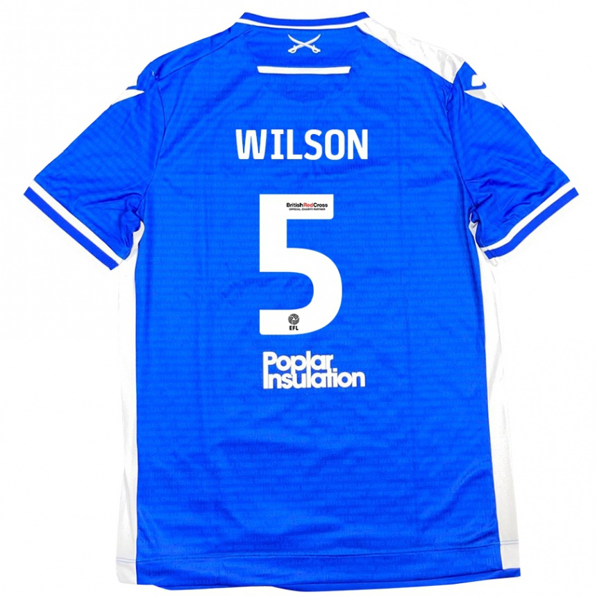 Kinder Fußball James Wilson #5 Blau Weiß Heimtrikot Trikot 2024/25 T-Shirt Luxemburg