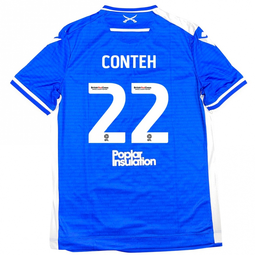 Kinder Fußball Kamil Conteh #22 Blau Weiß Heimtrikot Trikot 2024/25 T-Shirt Luxemburg