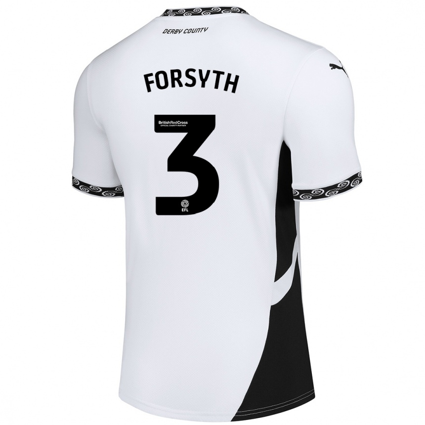 Kinder Fußball Craig Forsyth #3 Weiß Schwarz Heimtrikot Trikot 2024/25 T-Shirt Luxemburg