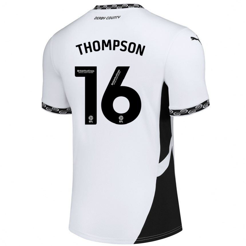 Kinder Fußball Liam Thompson #16 Weiß Schwarz Heimtrikot Trikot 2024/25 T-Shirt Luxemburg