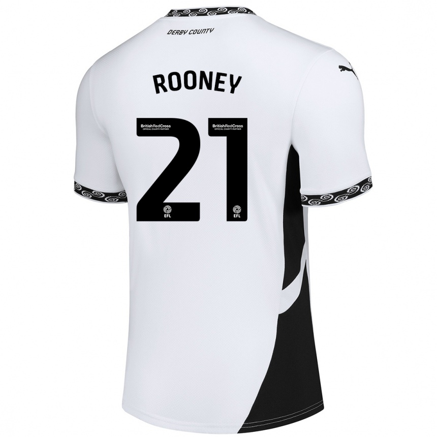 Kinder Fußball Jake Rooney #21 Weiß Schwarz Heimtrikot Trikot 2024/25 T-Shirt Luxemburg