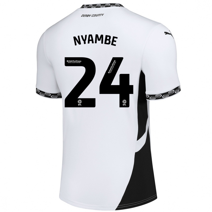 Kinder Fußball Ryan Nyambe #24 Weiß Schwarz Heimtrikot Trikot 2024/25 T-Shirt Luxemburg