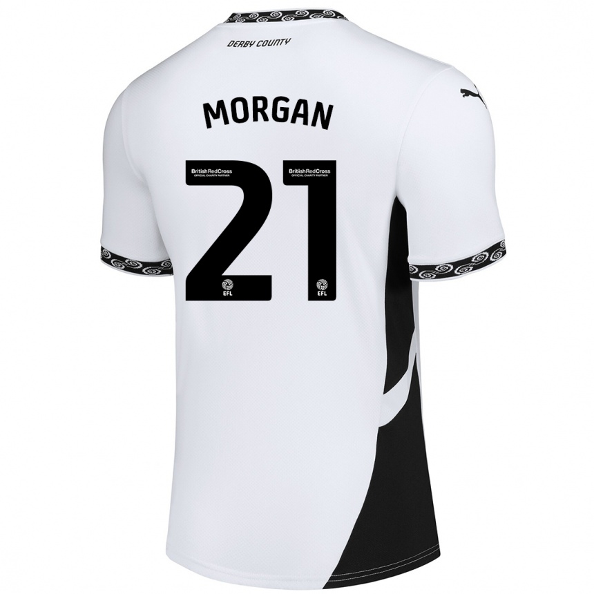 Kinder Fußball Sarah Morgan #21 Weiß Schwarz Heimtrikot Trikot 2024/25 T-Shirt Luxemburg