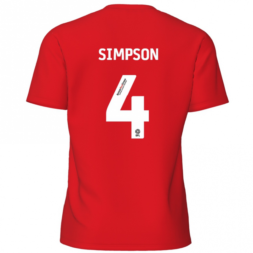 Kinder Fußball Jack Simpson #4 Rot Heimtrikot Trikot 2024/25 T-Shirt Luxemburg