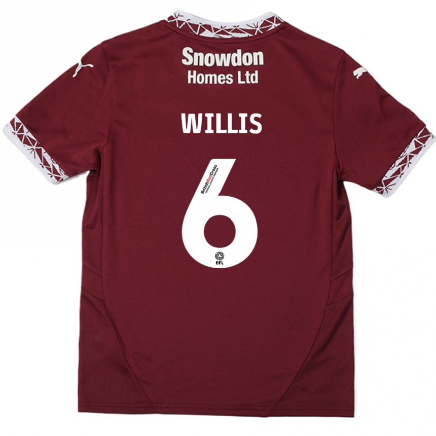 Kinder Fußball Jordan Willis #6 Burgundrot Heimtrikot Trikot 2024/25 T-Shirt Luxemburg