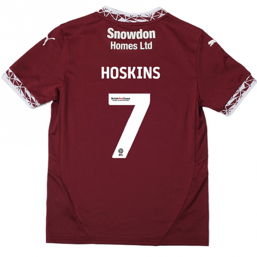 Kinder Fußball Sam Hoskins #7 Burgundrot Heimtrikot Trikot 2024/25 T-Shirt Luxemburg