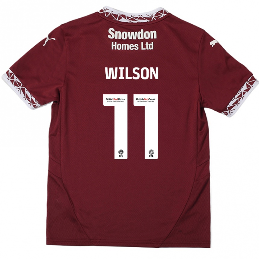 Kinder Fußball James Wilson #11 Burgundrot Heimtrikot Trikot 2024/25 T-Shirt Luxemburg