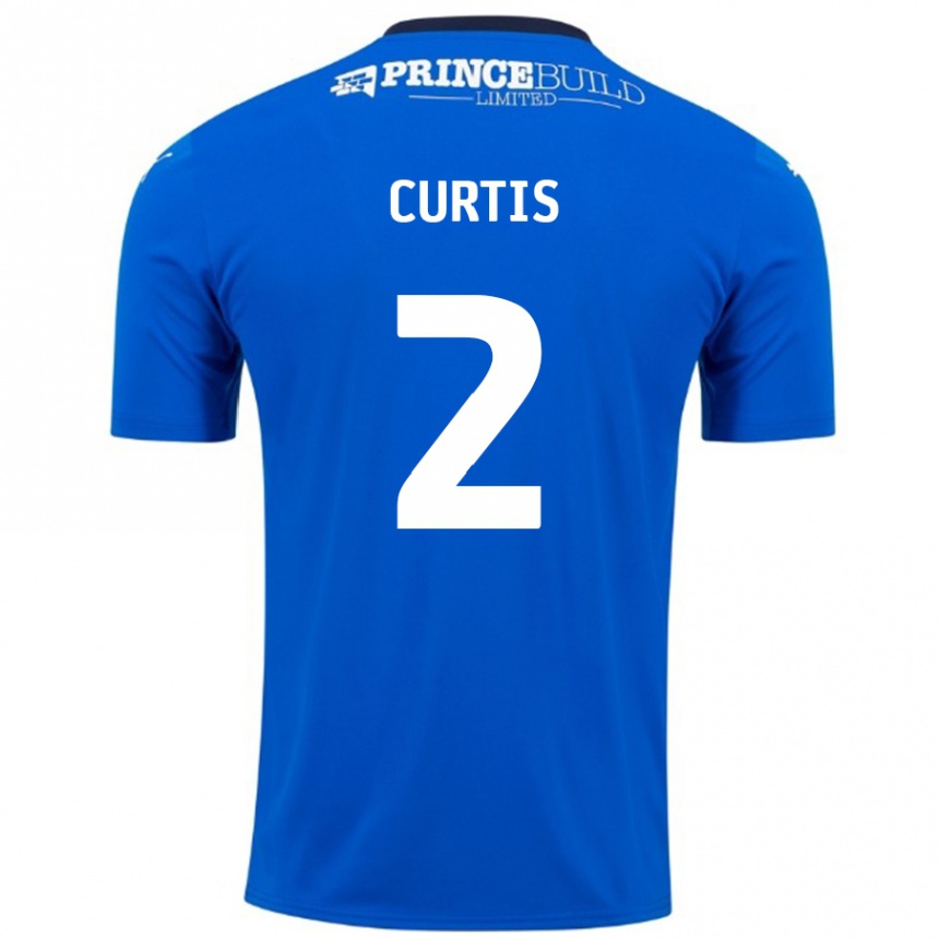 Kinder Fußball Sam Curtis #2 Blau Weiß Heimtrikot Trikot 2024/25 T-Shirt Luxemburg