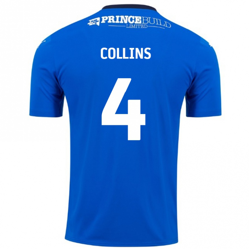 Kinder Fußball Archie Collins #4 Blau Weiß Heimtrikot Trikot 2024/25 T-Shirt Luxemburg