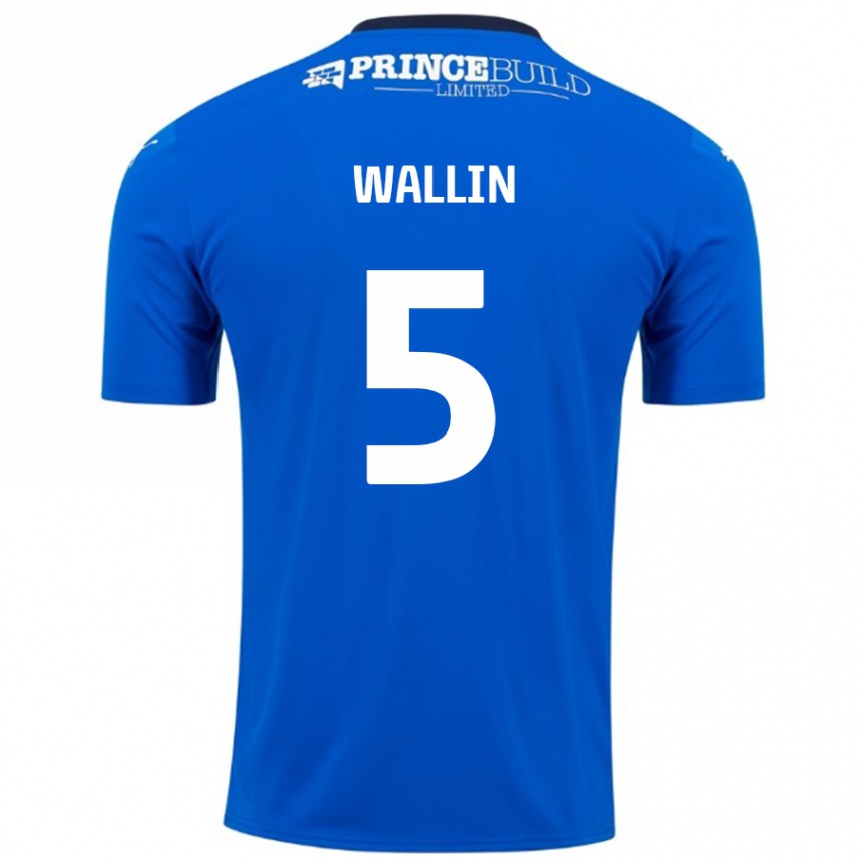 Kinder Fußball Oscar Wallin #5 Blau Weiß Heimtrikot Trikot 2024/25 T-Shirt Luxemburg