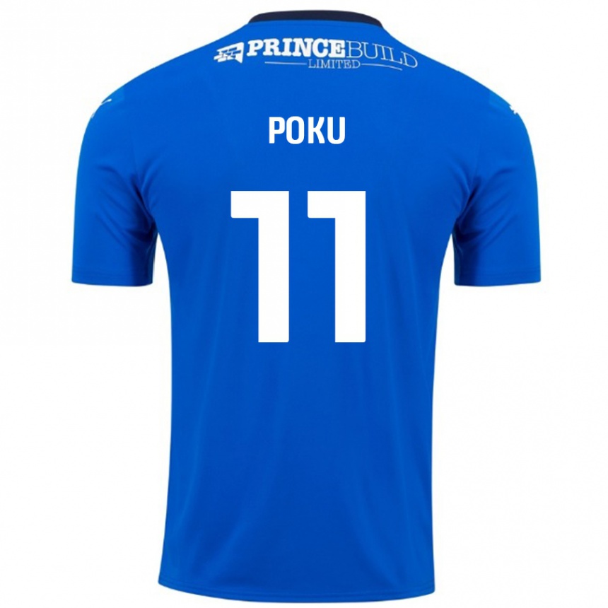 Kinder Fußball Kwame Poku #11 Blau Weiß Heimtrikot Trikot 2024/25 T-Shirt Luxemburg