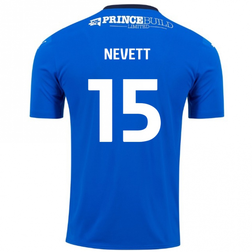 Kinder Fußball George Nevett #15 Blau Weiß Heimtrikot Trikot 2024/25 T-Shirt Luxemburg