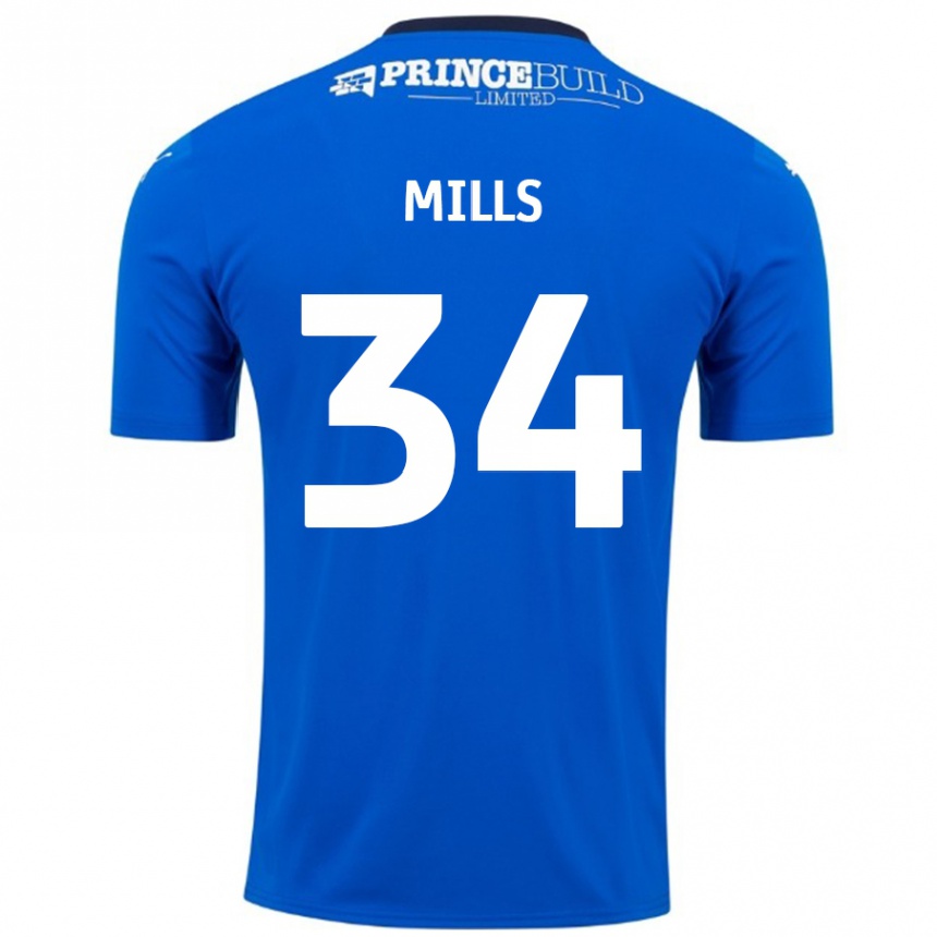 Kinder Fußball Harley Mills #34 Blau Weiß Heimtrikot Trikot 2024/25 T-Shirt Luxemburg