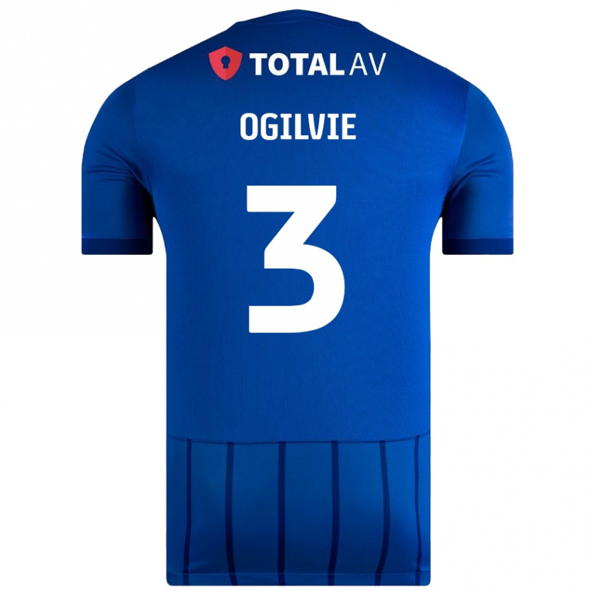 Kinder Fußball Connor Ogilvie #3 Blau Heimtrikot Trikot 2024/25 T-Shirt Luxemburg