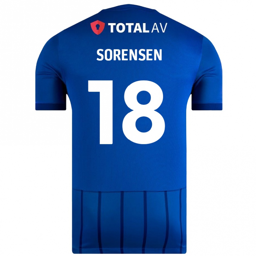 Kinder Fußball Elias Sørensen #18 Blau Heimtrikot Trikot 2024/25 T-Shirt Luxemburg