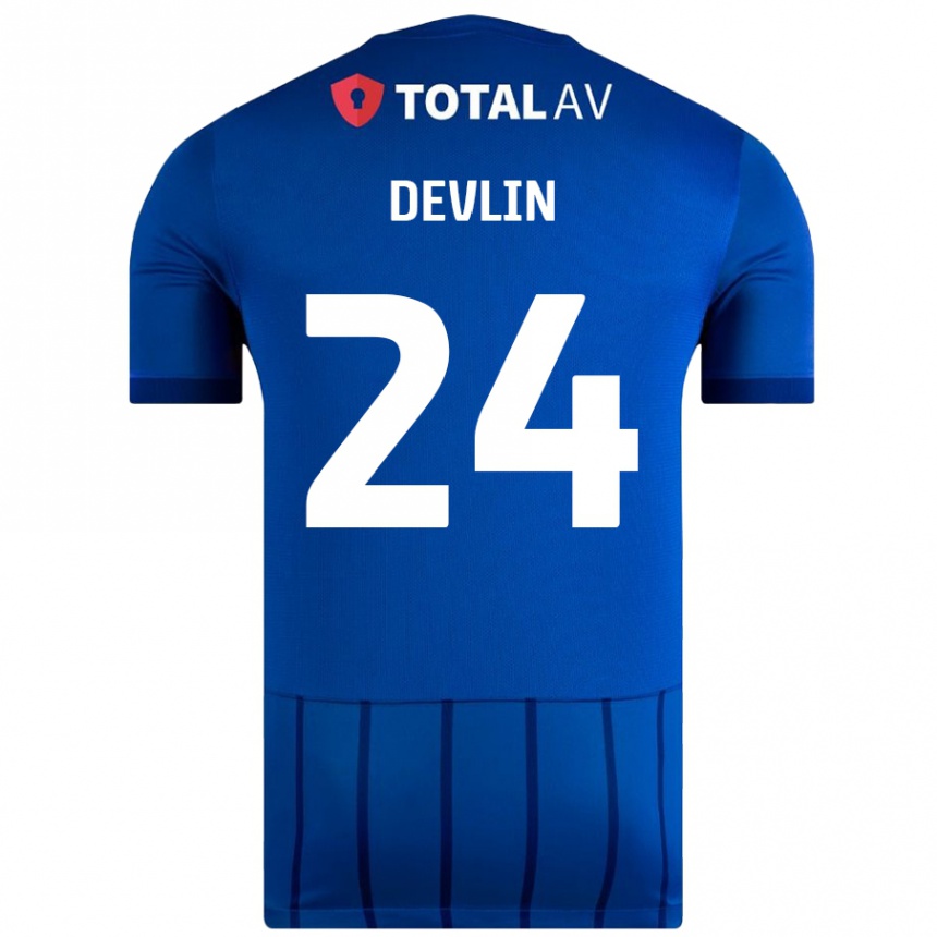 Kinder Fußball Terry Devlin #24 Blau Heimtrikot Trikot 2024/25 T-Shirt Luxemburg