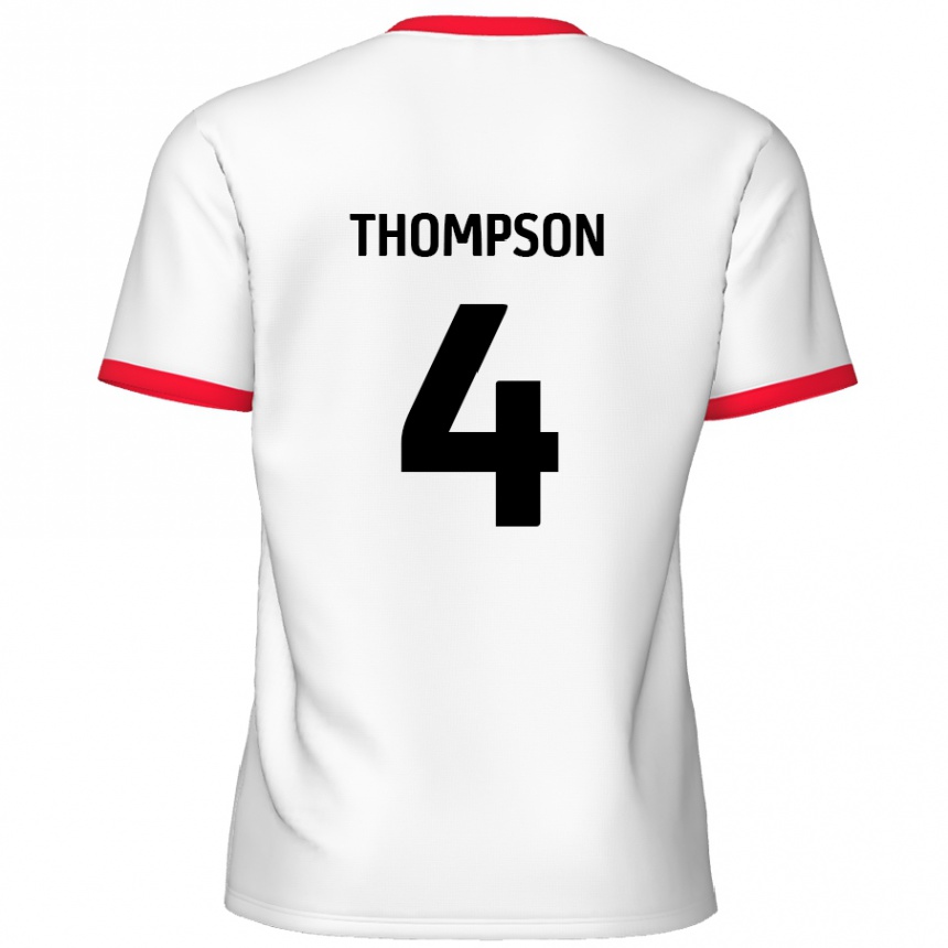 Kinder Fußball Nathan Thompson #4 Weiß Rot Heimtrikot Trikot 2024/25 T-Shirt Luxemburg