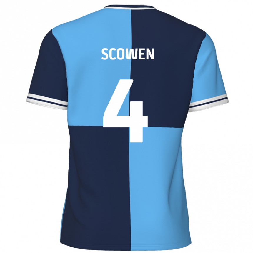 Kinder Fußball Josh Scowen #4 Himmelblau Dunkelblau Heimtrikot Trikot 2024/25 T-Shirt Luxemburg