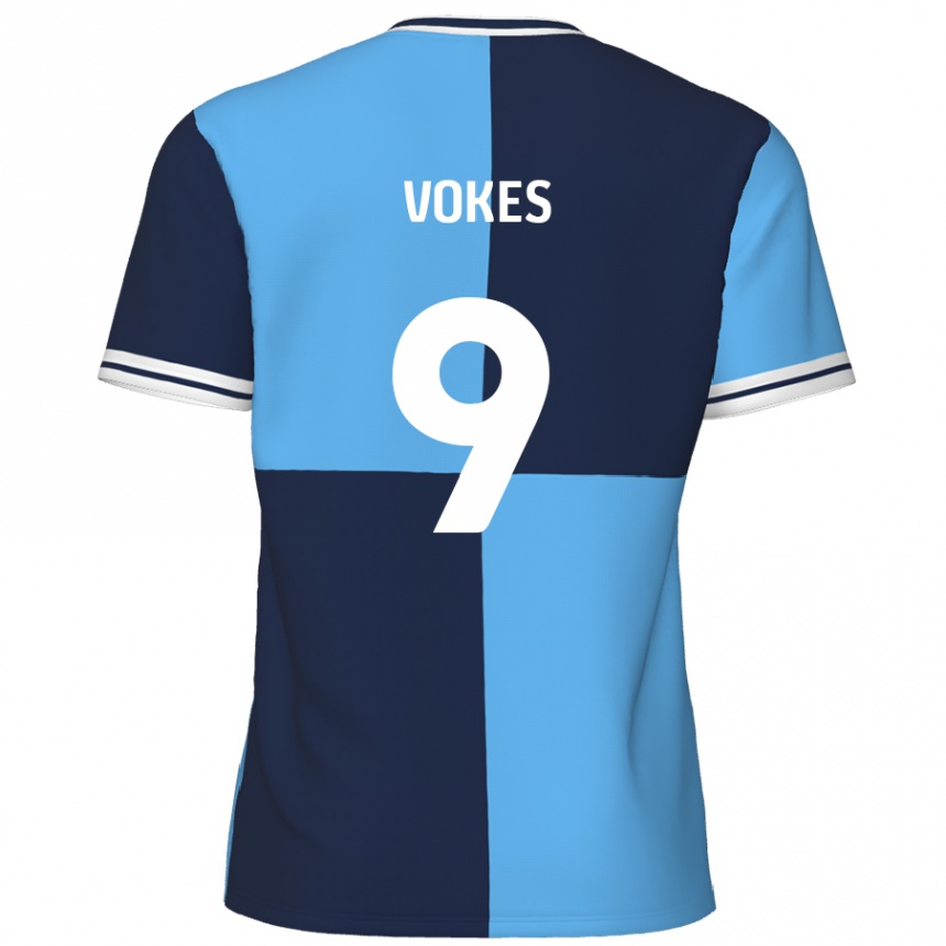 Kinder Fußball Sam Vokes #9 Himmelblau Dunkelblau Heimtrikot Trikot 2024/25 T-Shirt Luxemburg