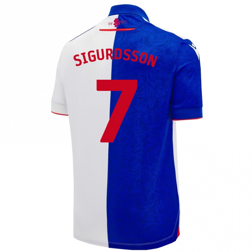 Kinder Fußball Arnór Sigurdsson #7 Himmelblau Weiß Heimtrikot Trikot 2024/25 T-Shirt Luxemburg