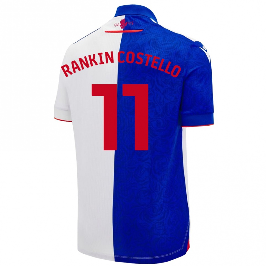 Kinder Fußball Joe Rankin-Costello #11 Himmelblau Weiß Heimtrikot Trikot 2024/25 T-Shirt Luxemburg