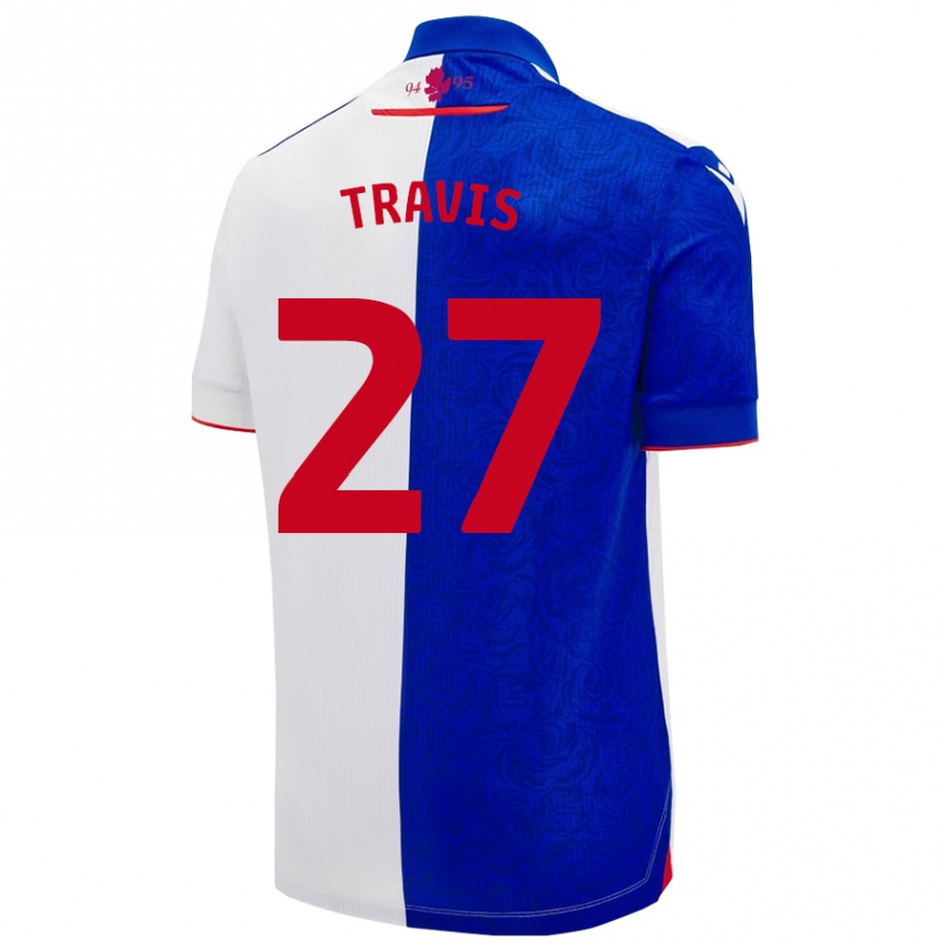 Kinder Fußball Lewis Travis #27 Himmelblau Weiß Heimtrikot Trikot 2024/25 T-Shirt Luxemburg