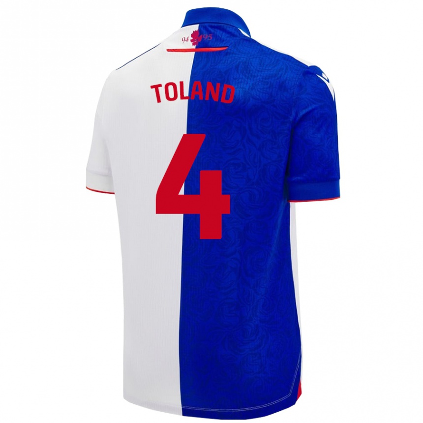 Kinder Fußball Tyler Toland #4 Himmelblau Weiß Heimtrikot Trikot 2024/25 T-Shirt Luxemburg