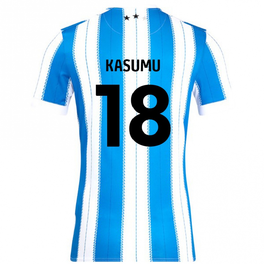 Kinder Fußball David Kasumu #18 Blau Weiß Heimtrikot Trikot 2024/25 T-Shirt Luxemburg