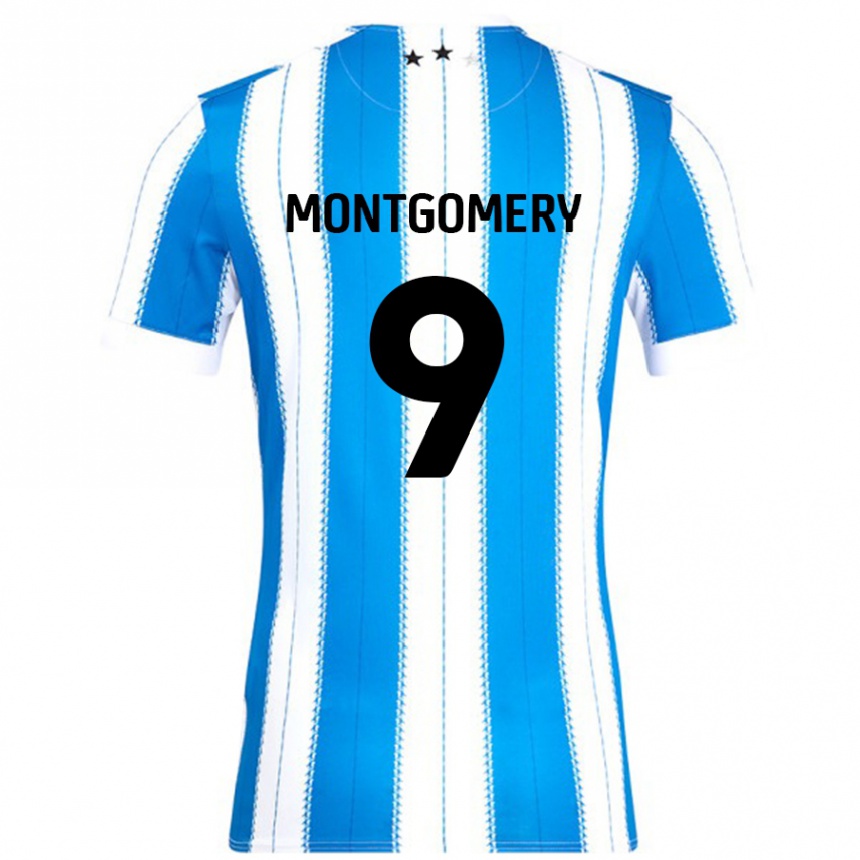 Kinder Fußball Ria Montgomery #9 Blau Weiß Heimtrikot Trikot 2024/25 T-Shirt Luxemburg