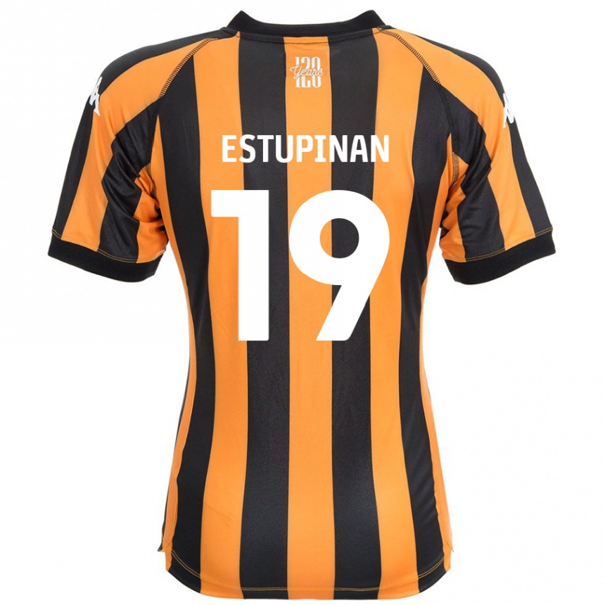 Kinder Fußball Óscar Estupiñán #19 Schwarz Bernstein Heimtrikot Trikot 2024/25 T-Shirt Luxemburg