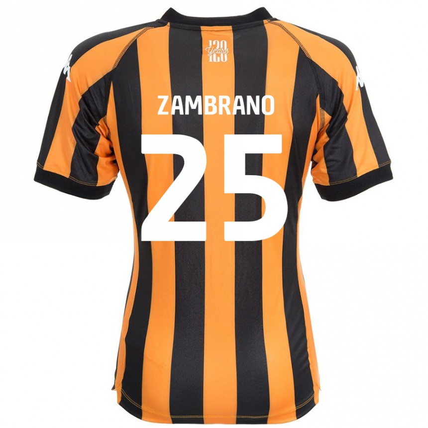 Kinder Fußball Óscar Zambrano #25 Schwarz Bernstein Heimtrikot Trikot 2024/25 T-Shirt Luxemburg