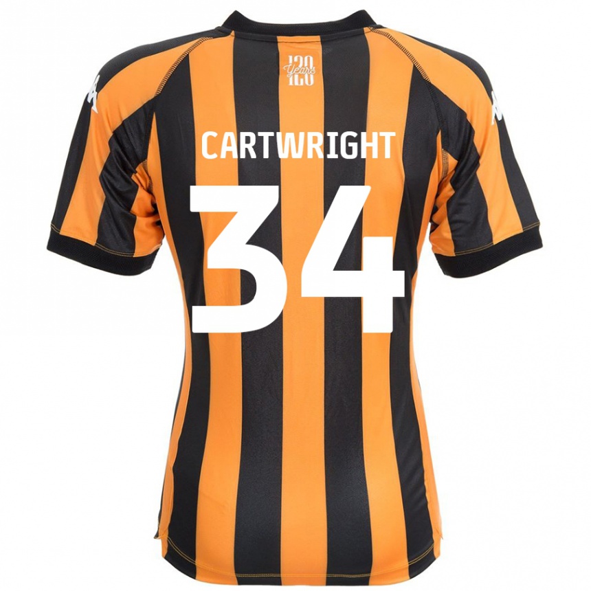 Kinder Fußball Harvey Cartwright #34 Schwarz Bernstein Heimtrikot Trikot 2024/25 T-Shirt Luxemburg